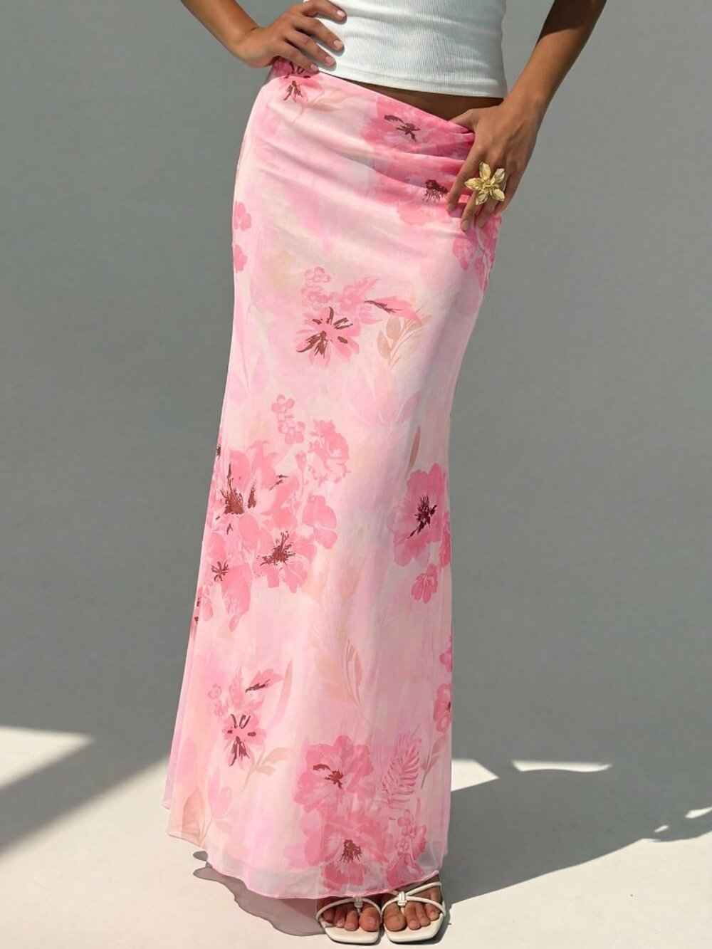 Baby Pink Boho Women's Floral Print Low Waist Fishtail Hem Skirt - Picture 7 of 7